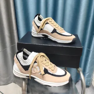 Sneaker Beige Polyester Mesh Fabric Discounted rates Suede White And CHANEL Helpful