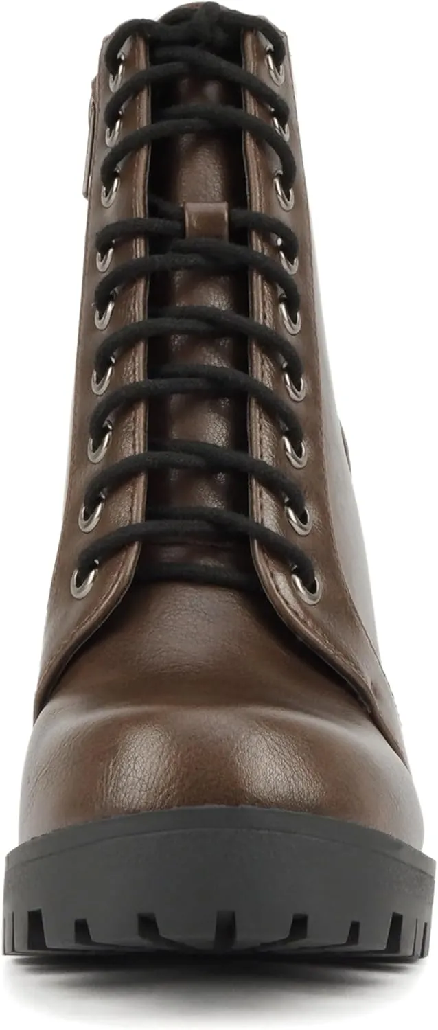 Soda Chalet – Fashion Lace up Military Inspired Ankle Boot with Stacked Heel and Side Zipper