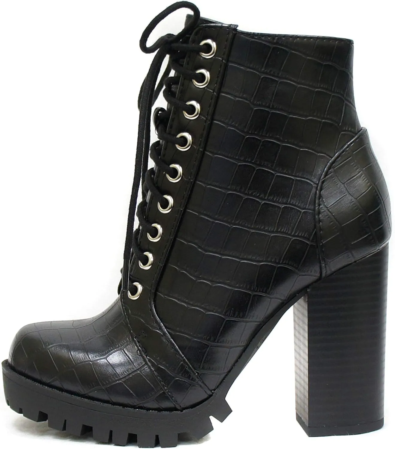 Soda Chalet – Fashion Lace up Military Inspired Ankle Boot with Stacked Heel and Side Zipper