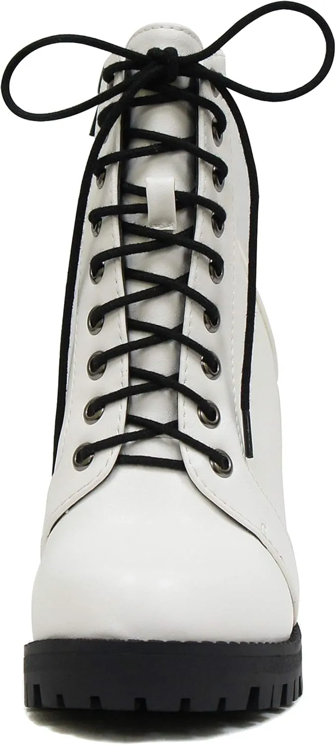 Soda Chalet – Fashion Lace up Military Inspired Ankle Boot with Stacked Heel and Side Zipper