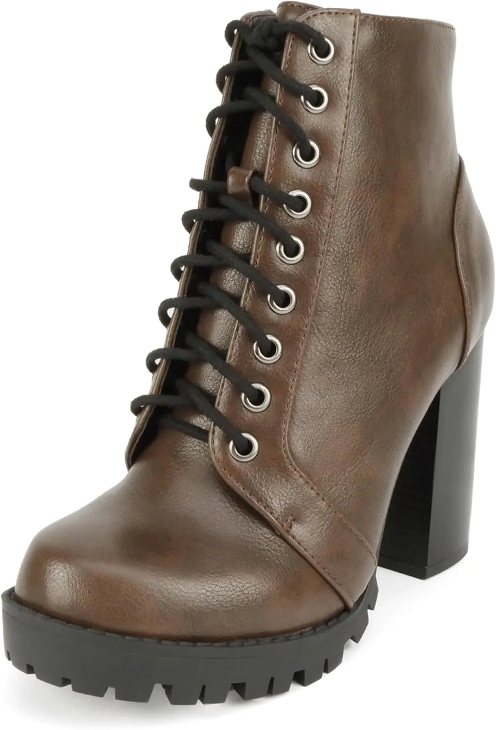Soda Chalet – Fashion Lace up Military Inspired Ankle Boot with Stacked Heel and Side Zipper