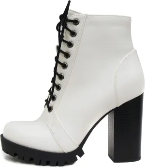 Soda Chalet – Fashion Lace up Military Inspired Ankle Boot with Stacked Heel and Side Zipper