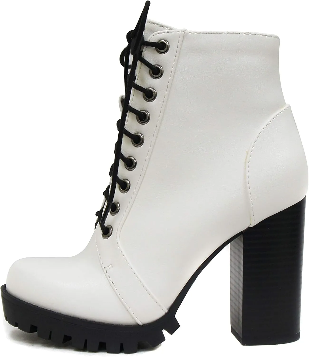 Soda Chalet – Fashion Lace up Military Inspired Ankle Boot with Stacked Heel and Side Zipper