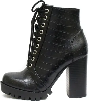 Soda Chalet – Fashion Lace up Military Inspired Ankle Boot with Stacked Heel and Side Zipper