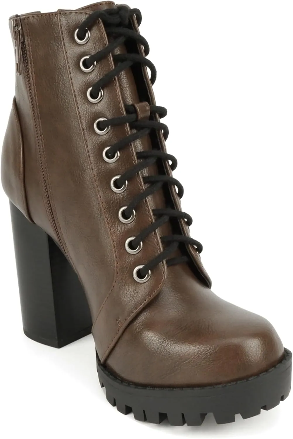 Soda Chalet – Fashion Lace up Military Inspired Ankle Boot with Stacked Heel and Side Zipper