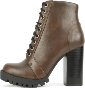 Soda Chalet – Fashion Lace up Military Inspired Ankle Boot with Stacked Heel and Side Zipper