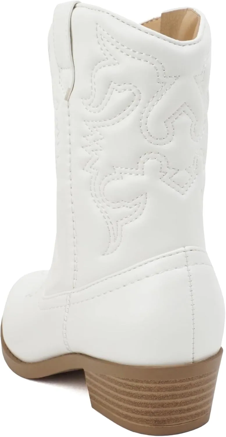 Soda RENO-2 Kids/Girls/Children Western Cowboy Stitched Pointe Toe Low Heel Ankle Mid Shaft Fashion Boots