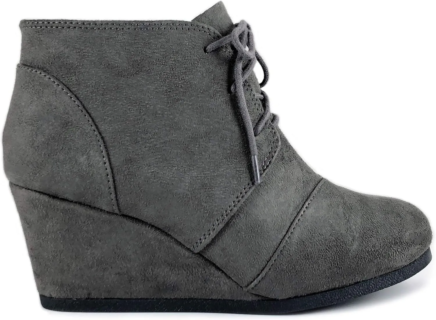 Soda “REX” ~ Women Lace Up Rounded Toe Low Wedge Ankle Bootie