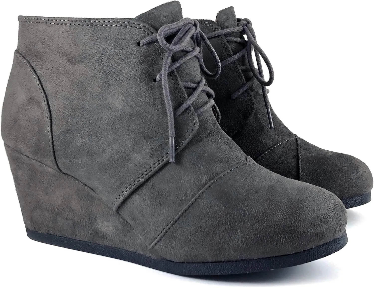 Soda “REX” ~ Women Lace Up Rounded Toe Low Wedge Ankle Bootie