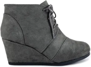Soda “REX” ~ Women Lace Up Rounded Toe Low Wedge Ankle Bootie