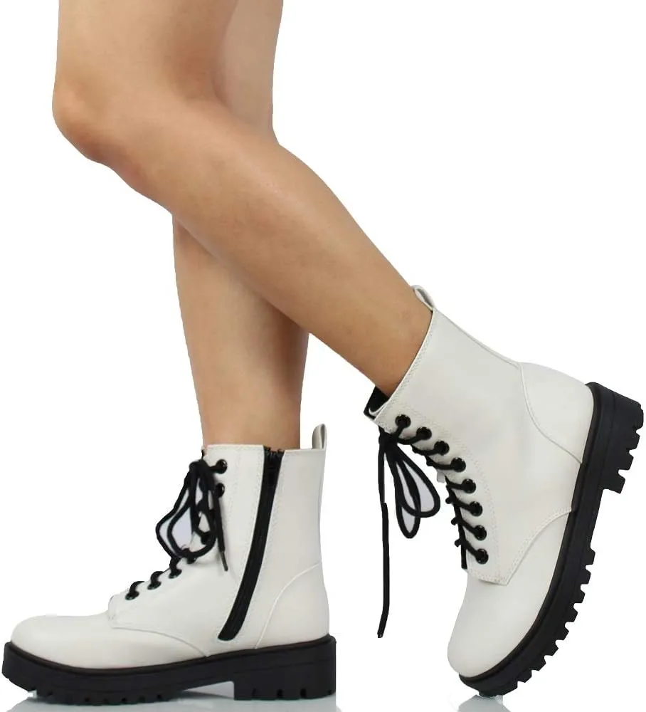 Soda Women's Combat Lace Up Ankle Boot