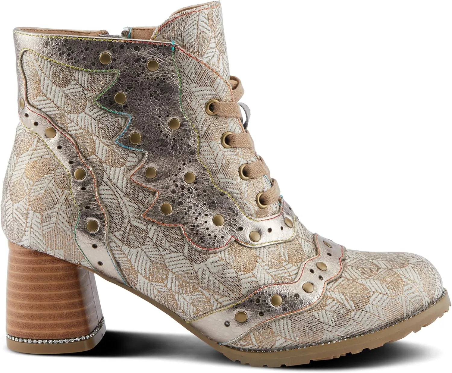 Spring Step L'Artiste Haisley Women's Glamorous Bootie - Crystals & Metallic Studs, Eye-Catching Lace-Up Ankle Boots