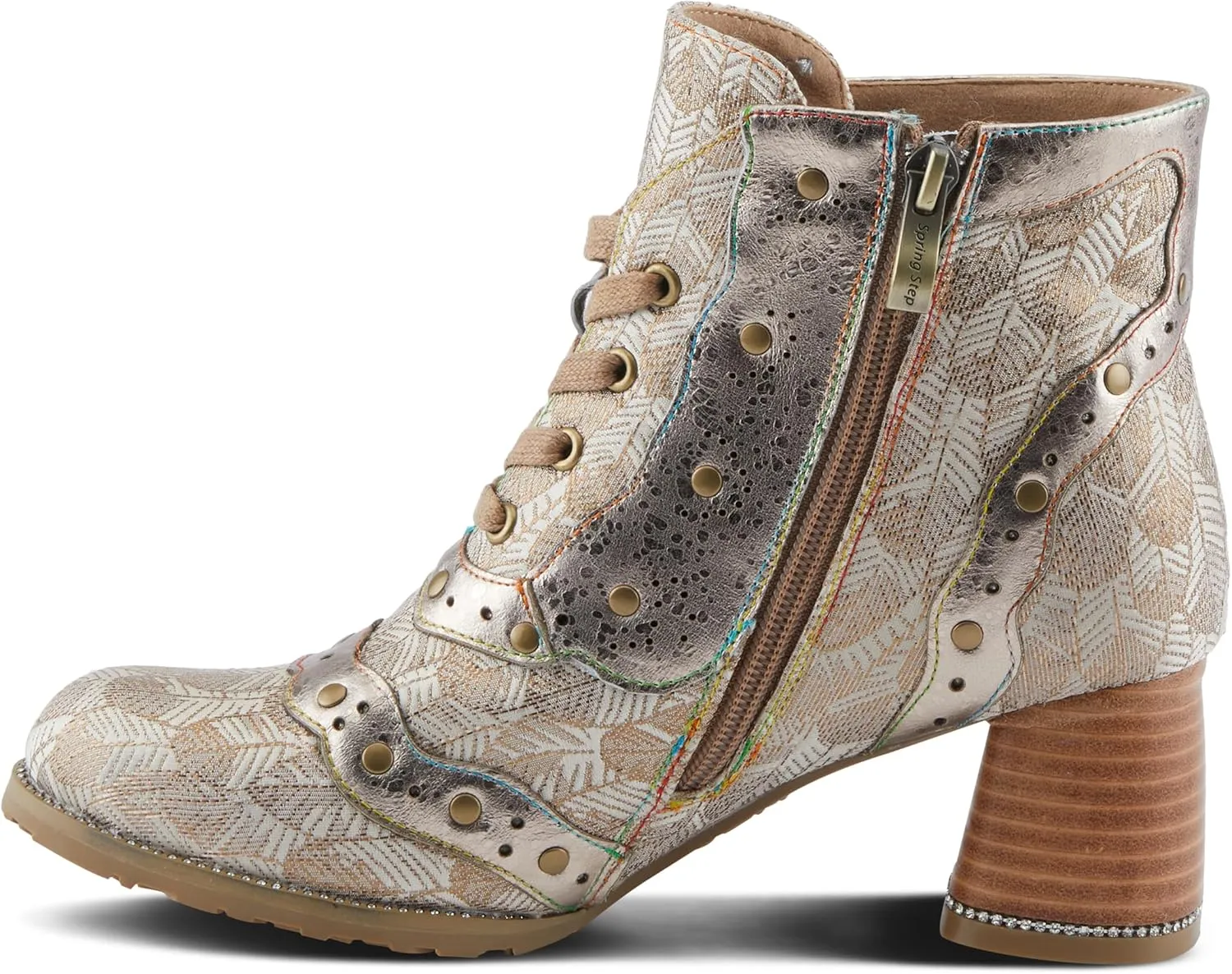 Spring Step L'Artiste Haisley Women's Glamorous Bootie - Crystals & Metallic Studs, Eye-Catching Lace-Up Ankle Boots