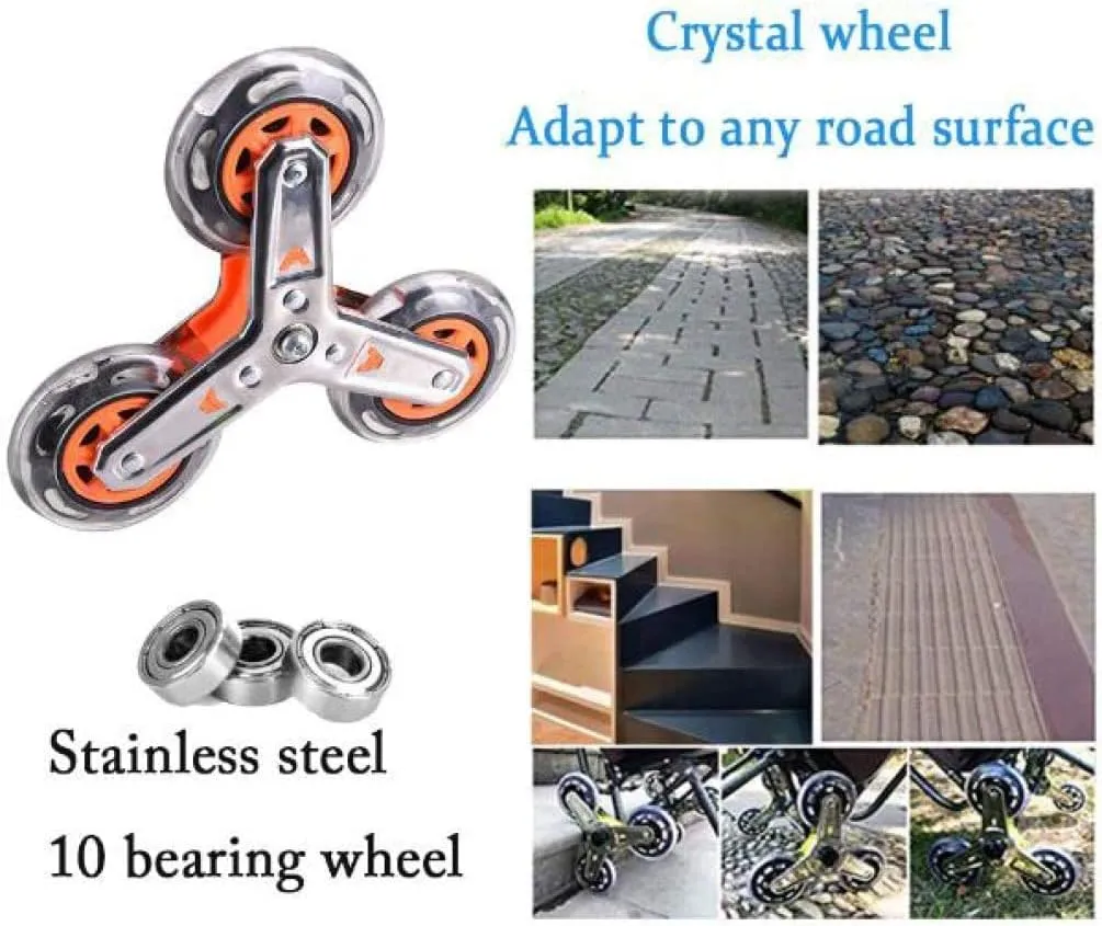Stair Climbing Shopping Trolley On 6 Wheels & Crystal Wheels Folding Shopping Cart with Lid and Zip Pocket,40l Capacity Waterproof,Light, Strong & Stable Mobility Aid for