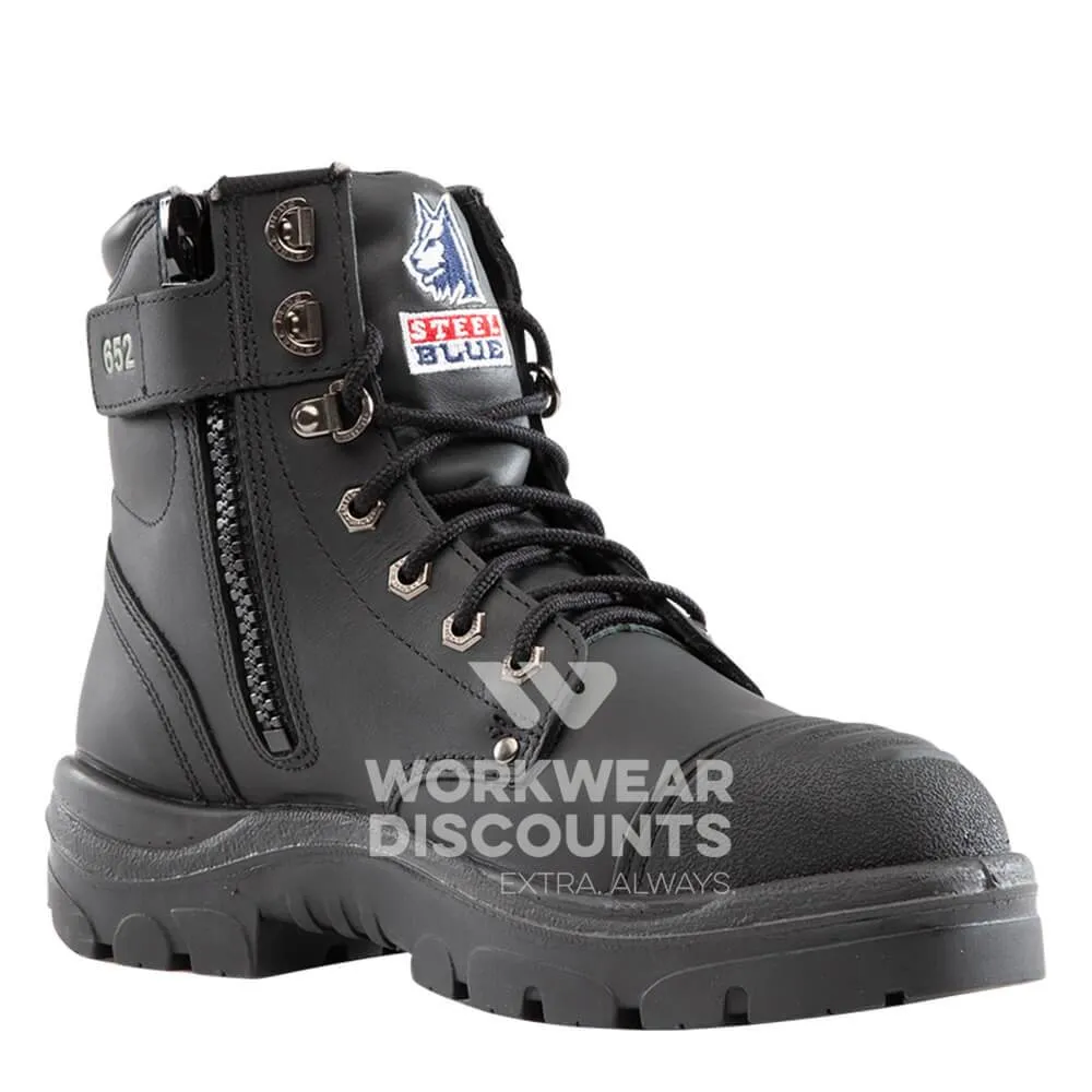 Steel Blue Argyle Scuff Cap Zip Lace Safety Boots Black