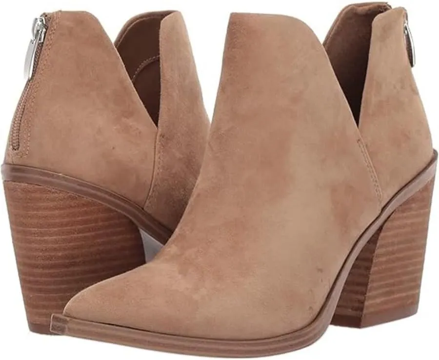 Steve Madden Alyse Tan Side Cut Block Heel Pointed Toe Fashion Leather Booties