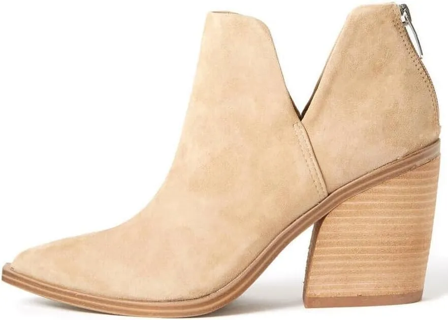 Steve Madden Alyse Tan Side Cut Block Heel Pointed Toe Fashion Leather Booties