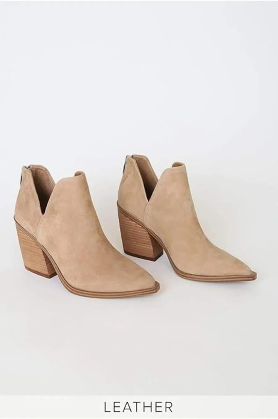 Steve Madden Alyse Tan Side Cut Block Heel Pointed Toe Fashion Leather Booties