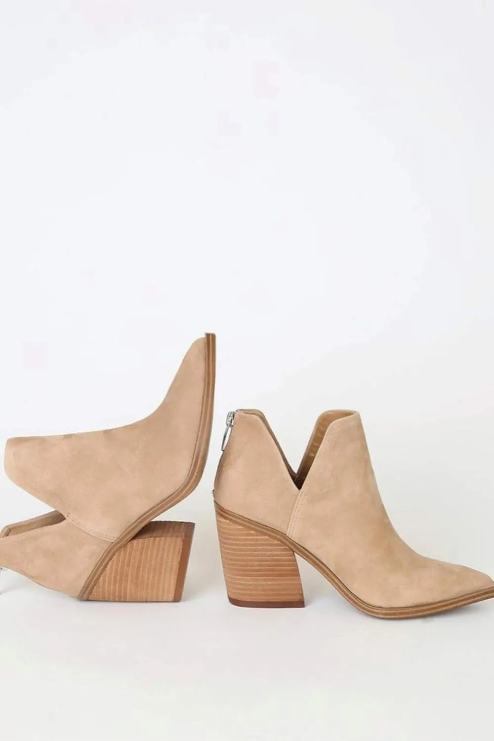 Steve Madden Alyse Tan Side Cut Block Heel Pointed Toe Fashion Leather Booties
