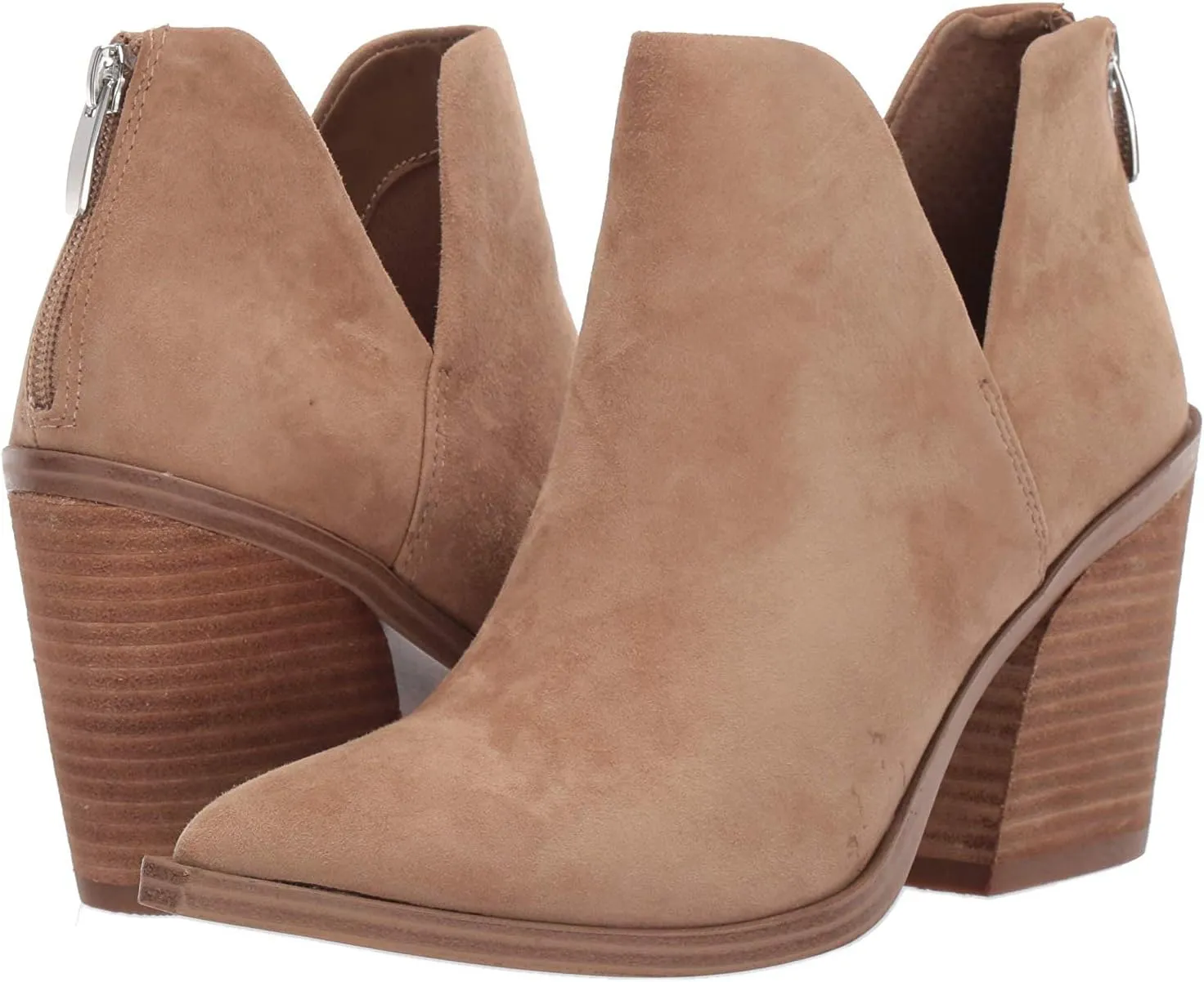 Steve Madden Alyse Tan Side Cut Block Heel Pointed Toe Fashion Leather Booties