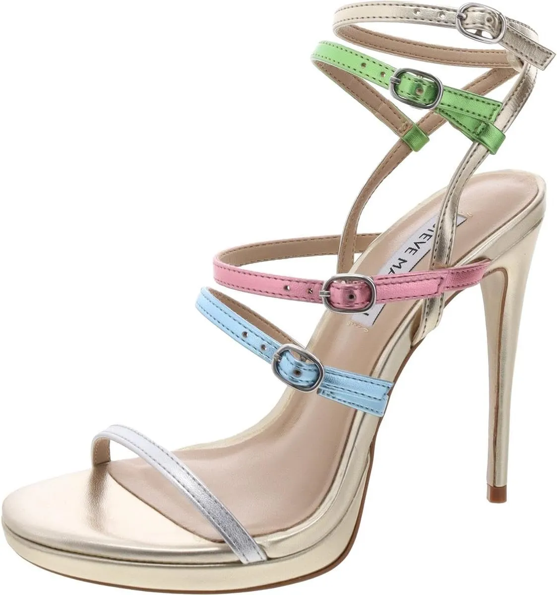 Steve Madden Jubilant Metallic Multi Multi Strap Open Toe Fashion Heeled Sandals