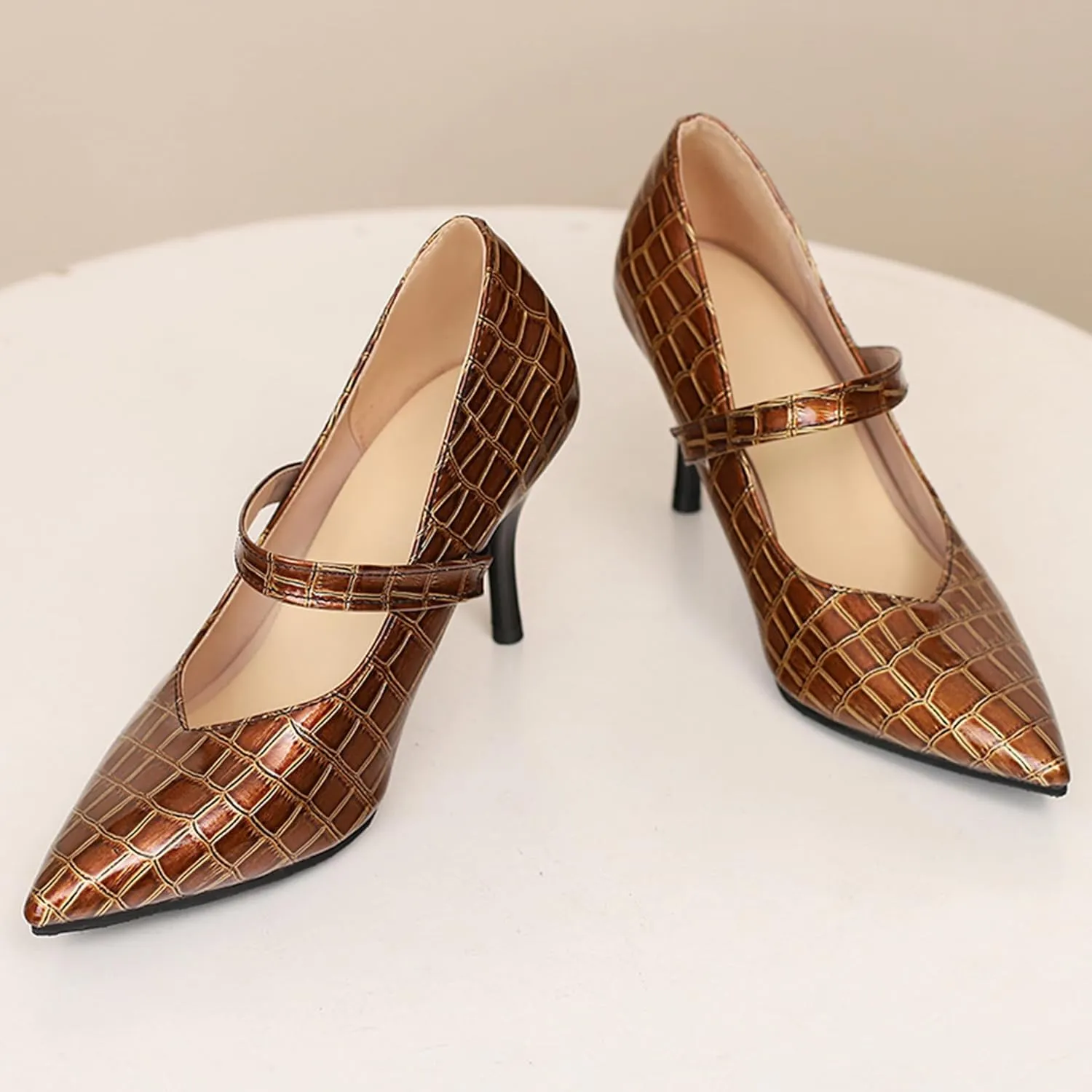 Stiletto Heel Pointed Toe Women Work Shoes Ankle Strap