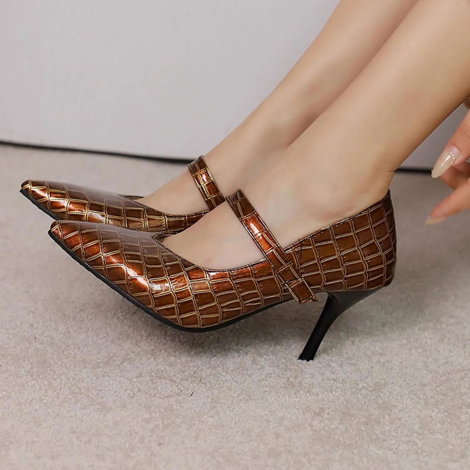 Stiletto Heel Pointed Toe Women Work Shoes Ankle Strap