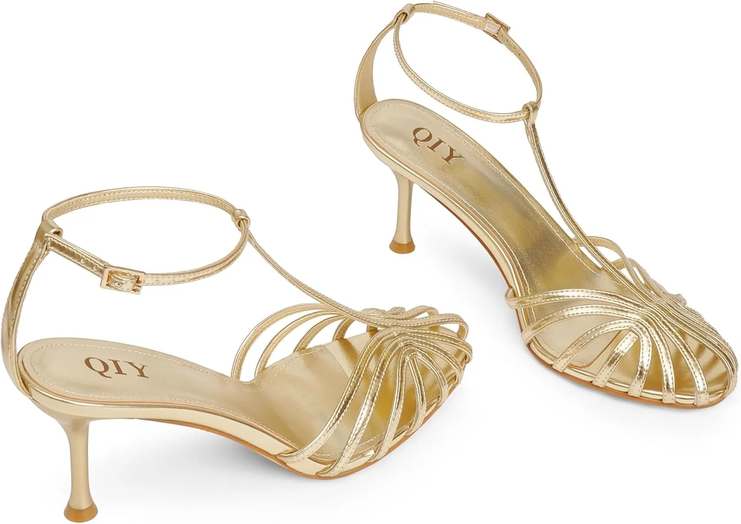 Strappy Heels for Women Cage Round Toe Heel Sandals Ankle T Strap Stiletto High Heels Dress Shoes
