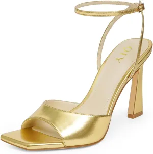 Strappy Heels for Women Heeled Sandals Square Toe Heel Ankle Strap Stiletto Mesh High Heels Dress Shoes