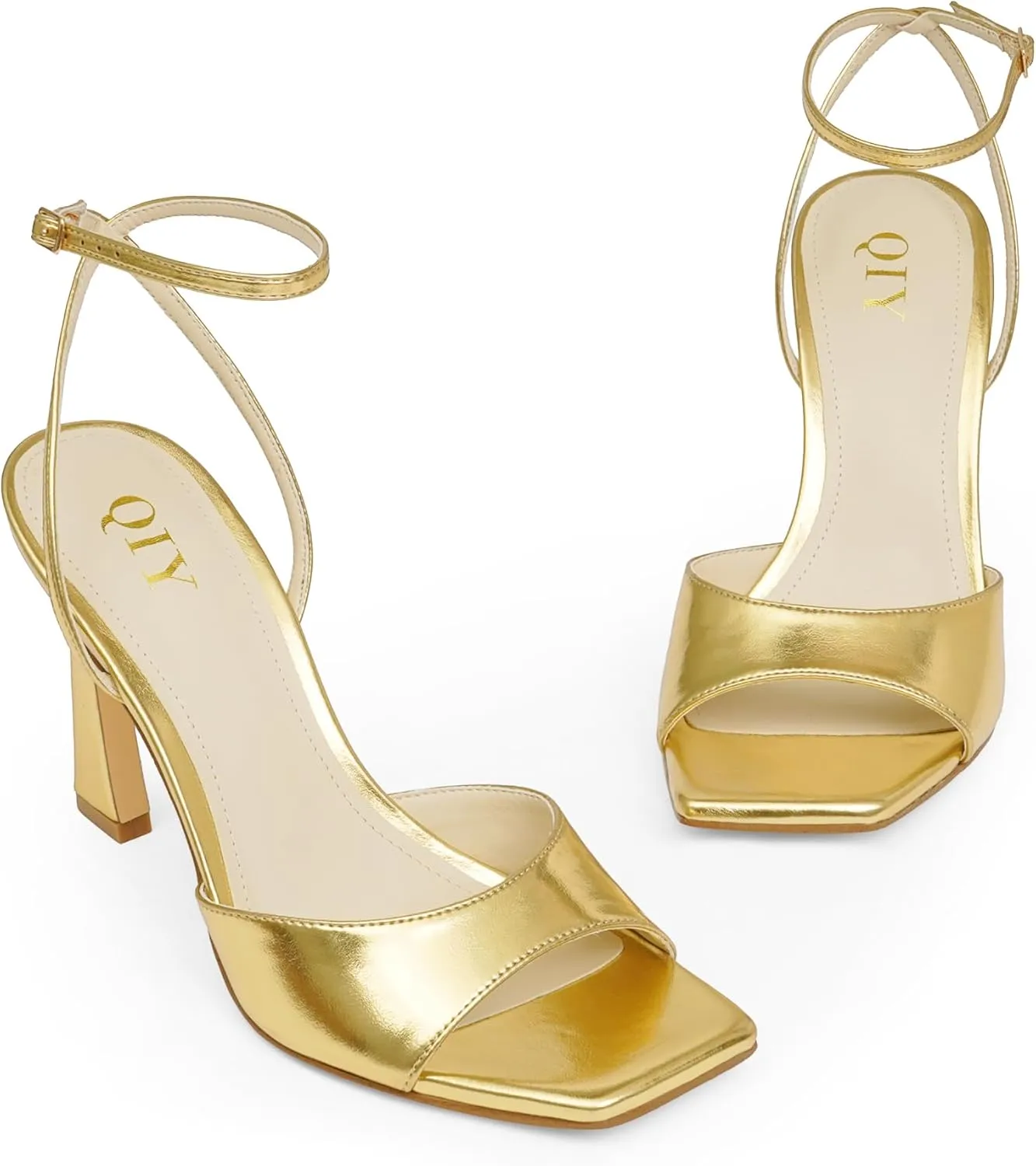 Strappy Heels for Women Heeled Sandals Square Toe Heel Ankle Strap Stiletto Mesh High Heels Dress Shoes