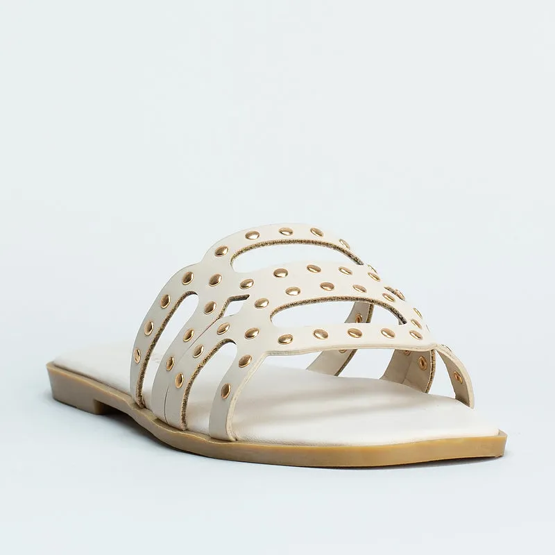 Studded Flat Mule Sandal _ 160038