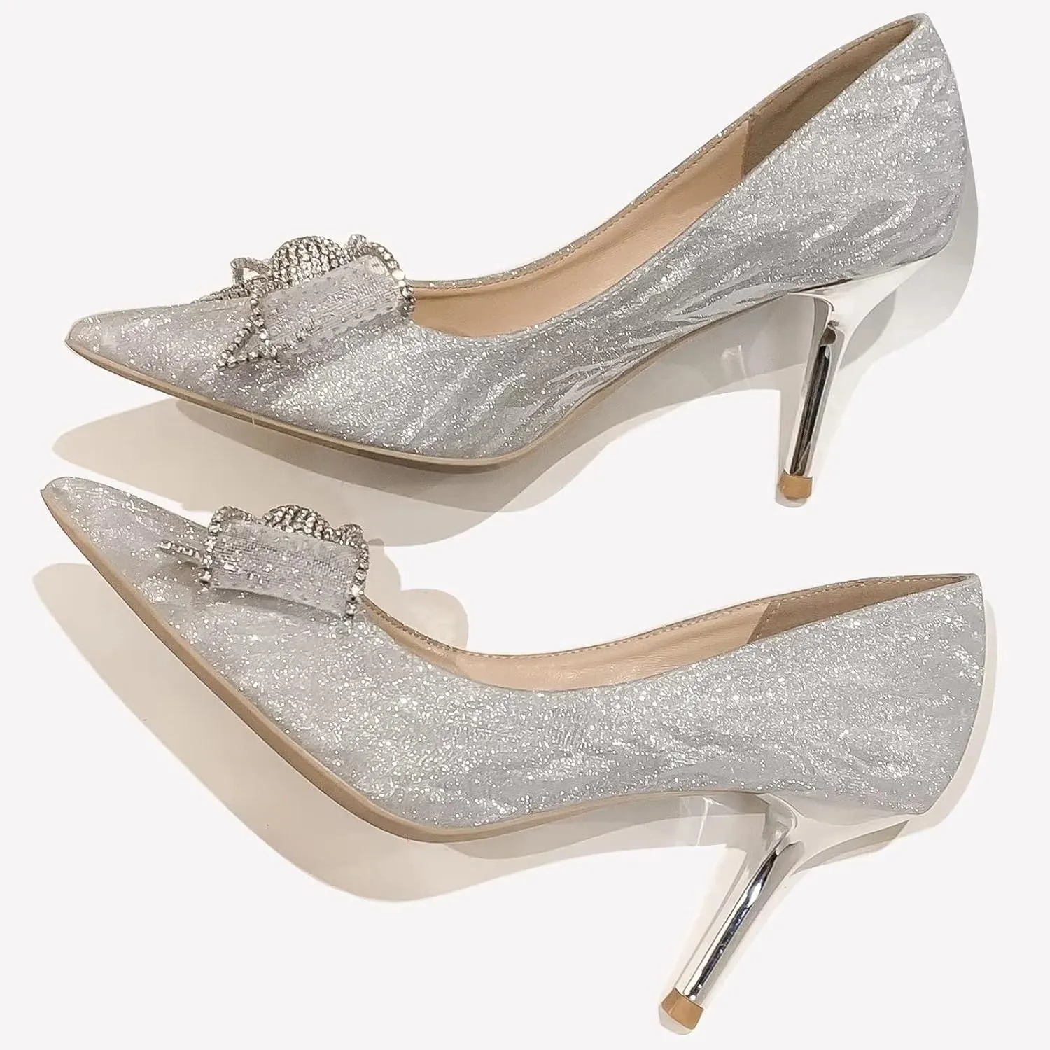 Stunner Women's Closed Pointed Toe Pumps Stiletto High Heels Wedding Party Dress Heeled Shoes with Bowknot
