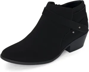 STYLISH S MIRAGE ~ Women's Pointed Toe Low Stacked Heel Side Zipper Ankle Booties