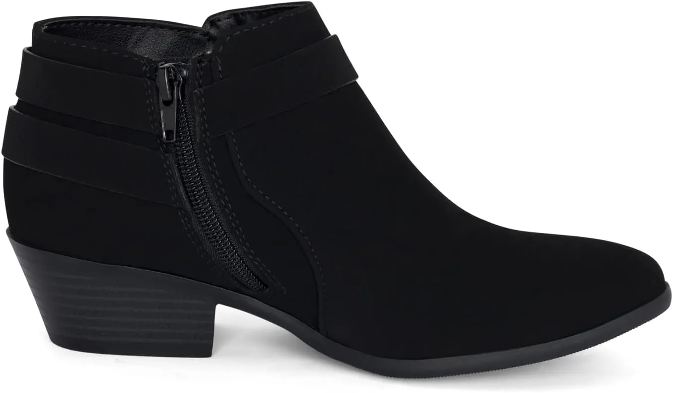 STYLISH S MIRAGE ~ Women's Pointed Toe Low Stacked Heel Side Zipper Ankle Booties