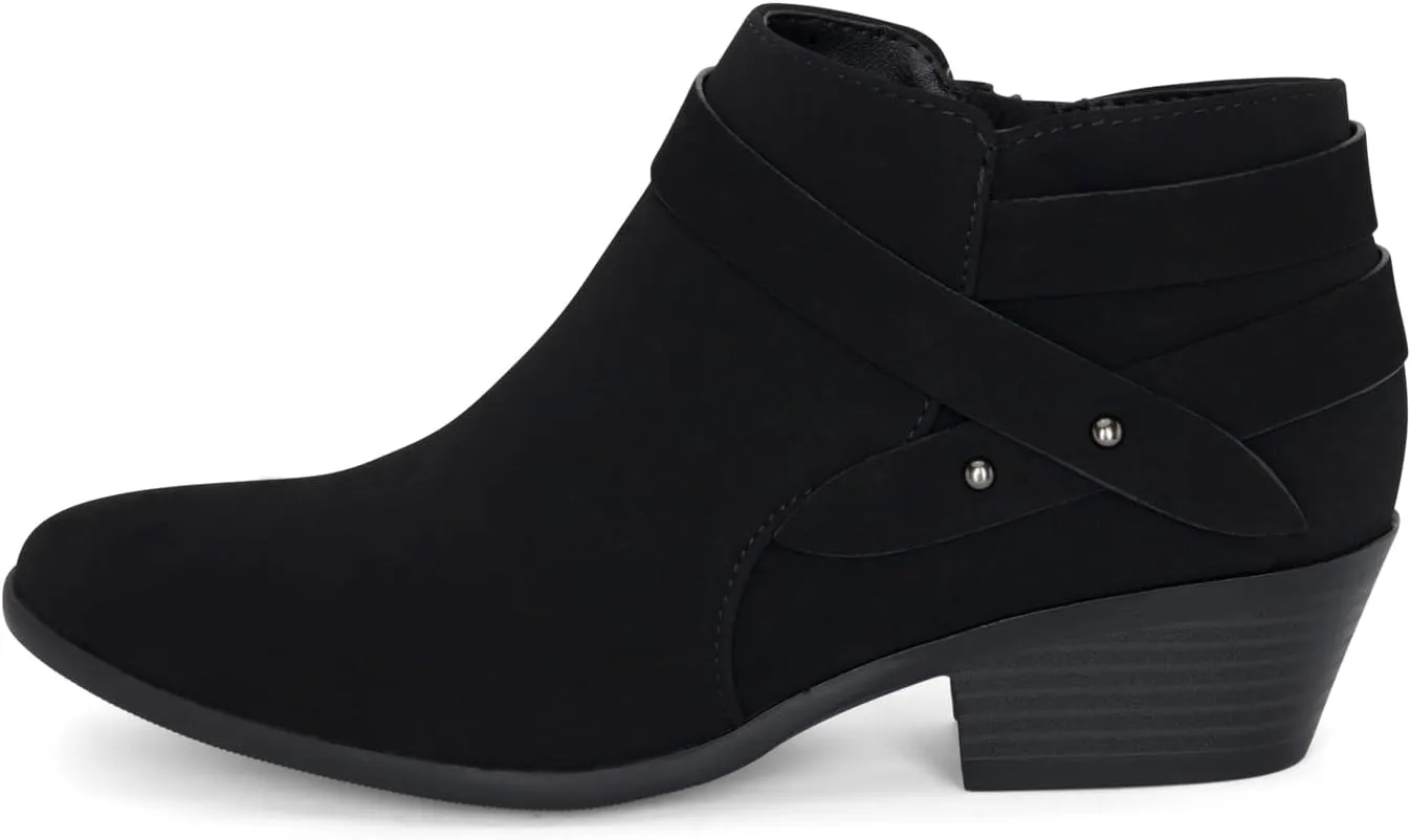 STYLISH S MIRAGE ~ Women's Pointed Toe Low Stacked Heel Side Zipper Ankle Booties