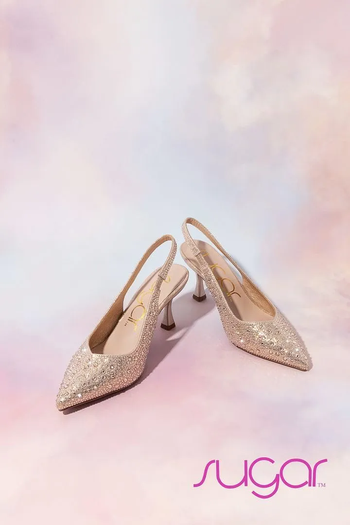 Sugar Women’s Rhinestone Slingback Heels – Sparkly Pointed Toe Stiletto Pumps for Wedding, Party, Evening & Formal Dress Shoes