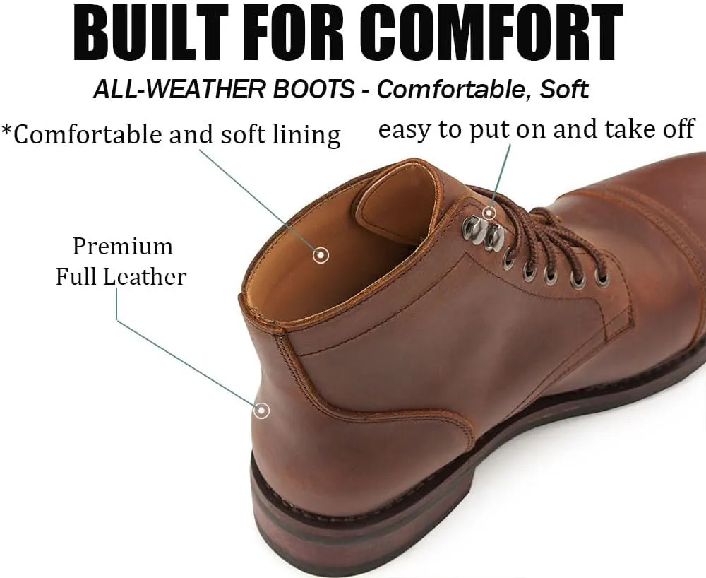 SUREWAY 6 Inch Men's Lace-up Ankle Boot - Cap Toe, Captain Genuine Leather Lace up Chukka Boots for Men,Classic Comfort Oxford Style Footwear