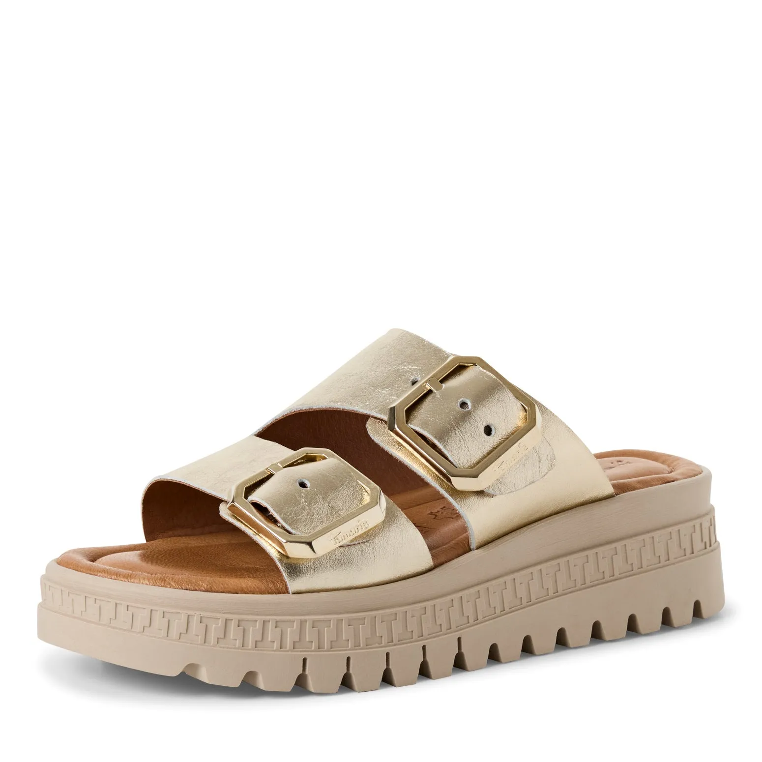 TAMARIS - 27202-933 CHUNKY DOUBLE STRAP MULE - GOLD