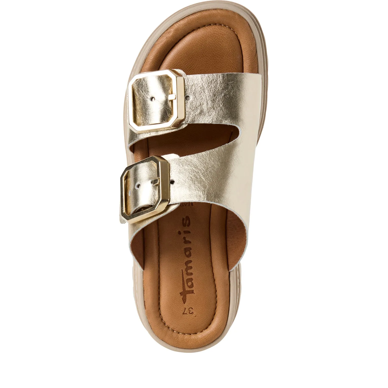 TAMARIS - 27202-933 CHUNKY DOUBLE STRAP MULE - GOLD