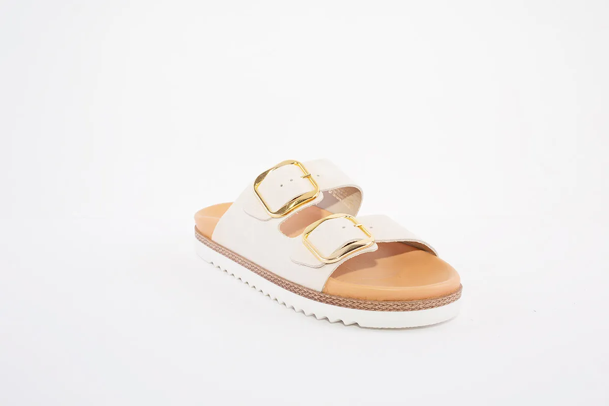TAMARIS - 27404-457 DOUBLE STRAP FLAT MULE - CREAM NUBUCK