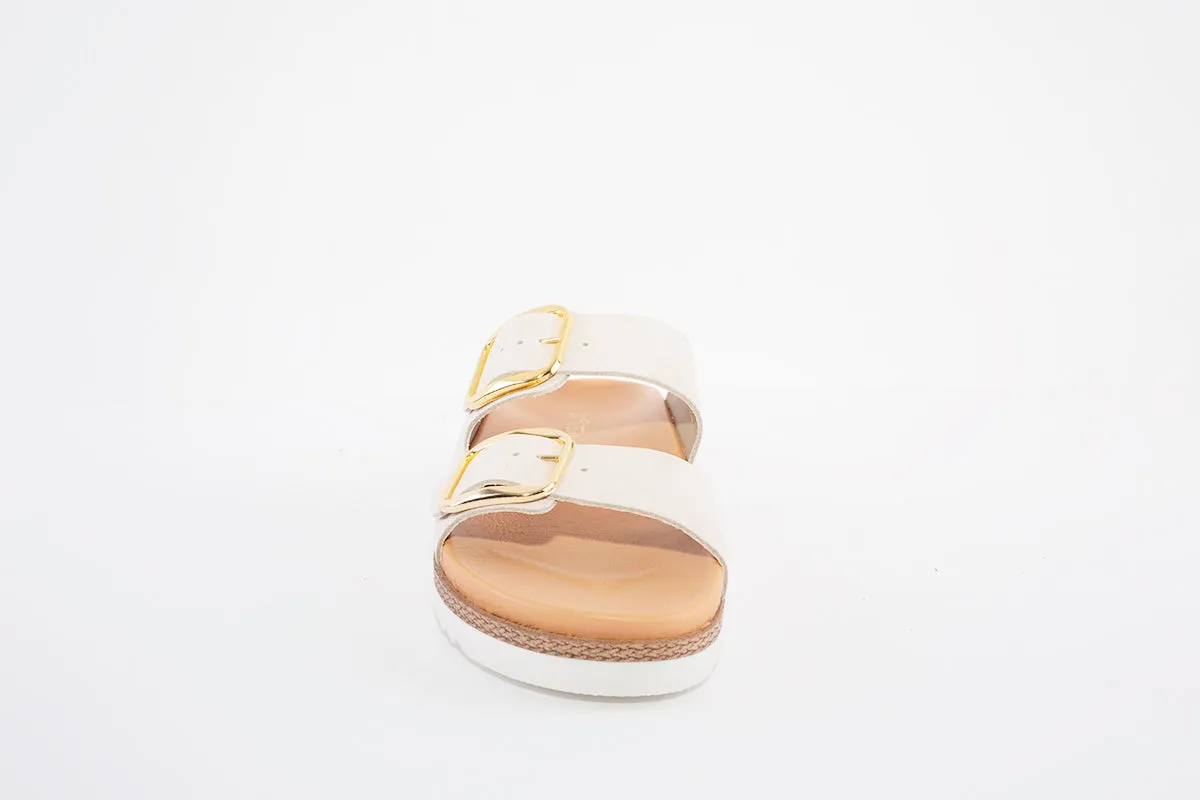 TAMARIS - 27404-457 DOUBLE STRAP FLAT MULE - CREAM NUBUCK