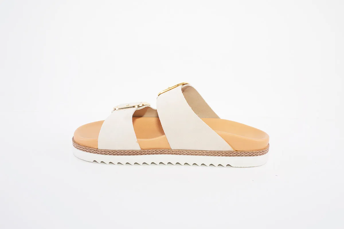 TAMARIS - 27404-457 DOUBLE STRAP FLAT MULE - CREAM NUBUCK