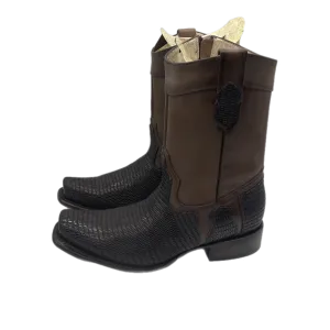 Texturized black and brow leather boots