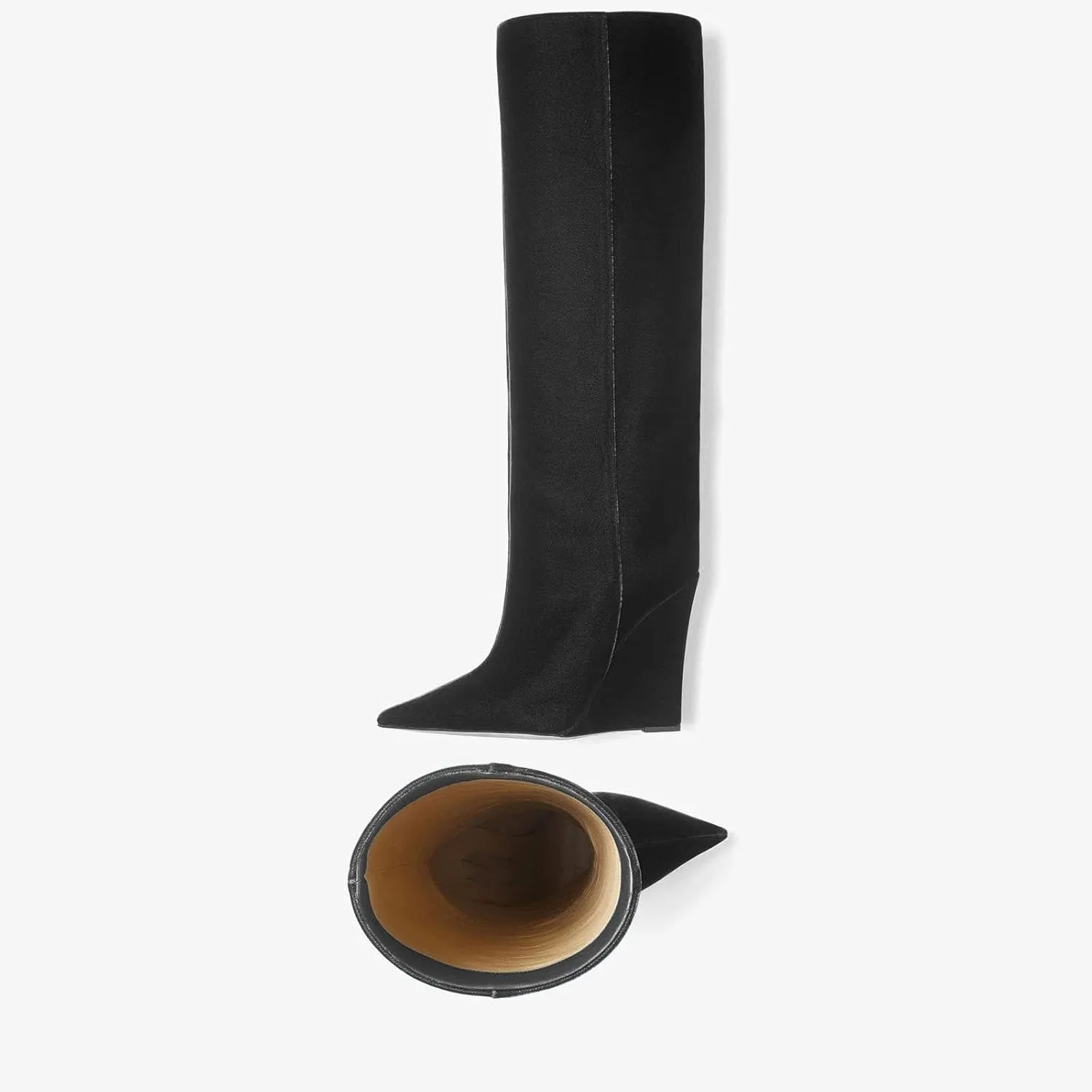 THESHY Women‘s Pointed Toe Knee High Boot Wedge Metallic High Heel Thigh High Boot Patent Leather Pull on Shoes
