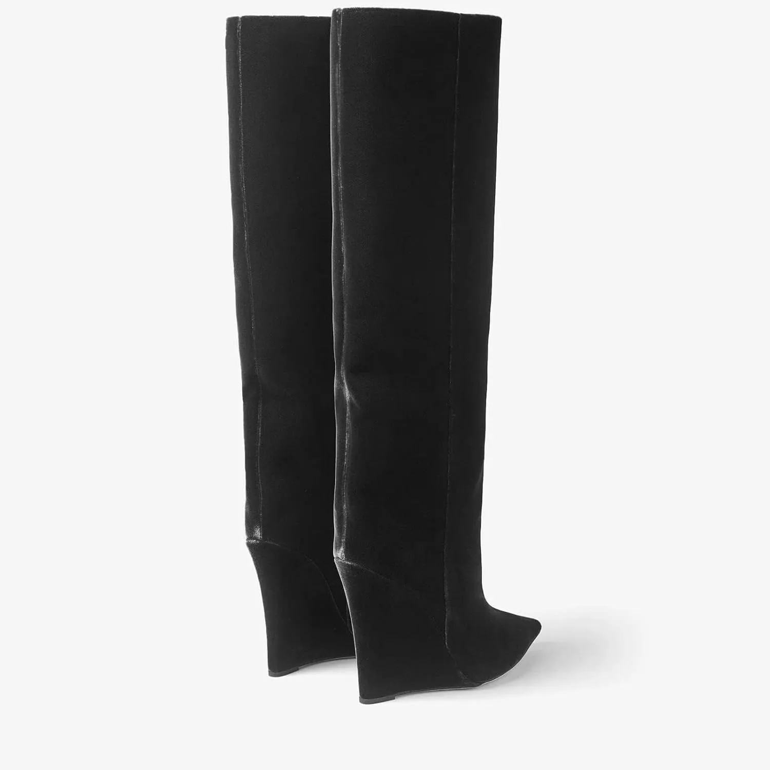 THESHY Women‘s Pointed Toe Knee High Boot Wedge Metallic High Heel Thigh High Boot Patent Leather Pull on Shoes