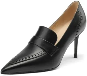 TinaCus Women's Genuine Leather Handmade Perforated Pointed Toe Stiletto Heel Sexy Pumps Shoes
