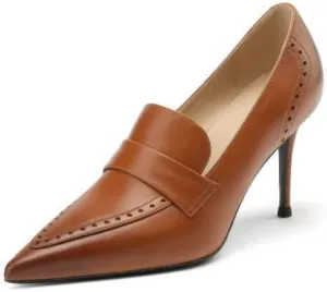 TinaCus Women's Genuine Leather Handmade Perforated Pointed Toe Stiletto Heel Sexy Pumps Shoes