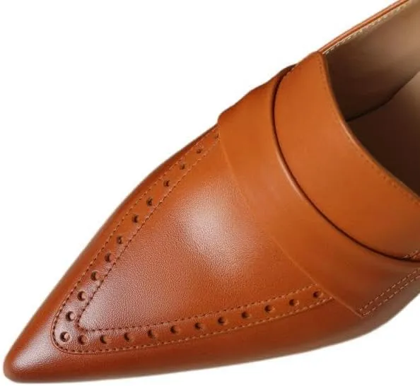 TinaCus Women's Genuine Leather Handmade Perforated Pointed Toe Stiletto Heel Sexy Pumps Shoes