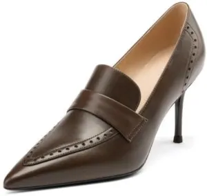 TinaCus Women's Genuine Leather Handmade Perforated Pointed Toe Stiletto Heel Sexy Pumps Shoes