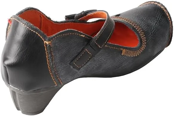 TMA EYES Women's Leather Soft Sole Comfort Low Heel Casual Shoes with Fish Mouth Design